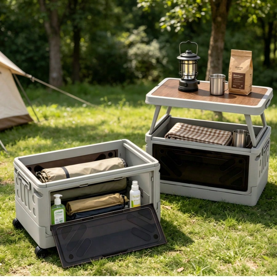 Outdoor Camping Table With Storage - Caixa de Armazenamento Multifuncional para Acampamento