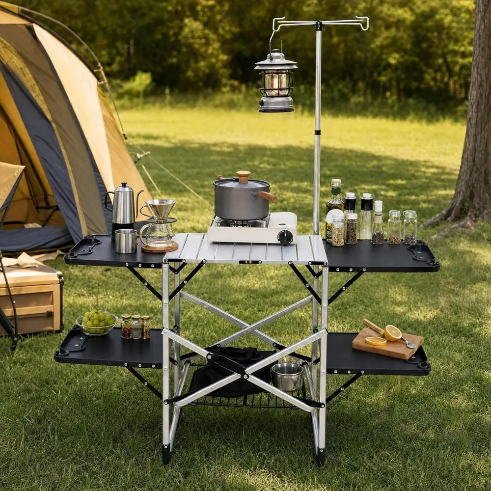 Outdoor Camping Table With Storage - Mesa de Cozinha Portátil para Exterior