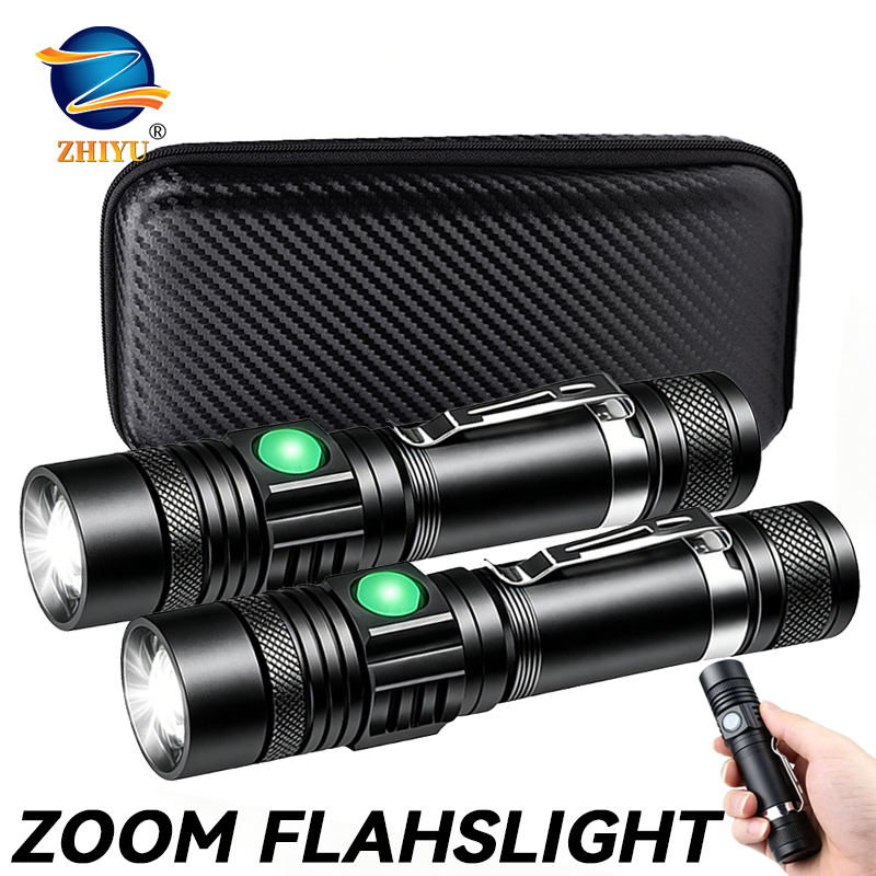 Outdoor Camping Decor - Lanterna LED T6 Recarregável, Tocha Zoomável