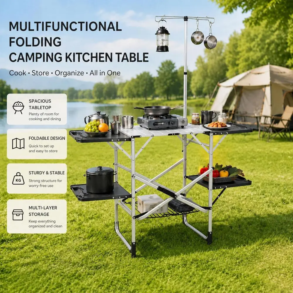 Mesa de Cozinha Portátil para  - Outdoor Camping Table With Storage avaliação e preço